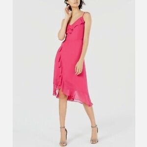 KENSIE Womens Pink Ruffled V-Neck Midi Sheath Casual Dress - Size 8